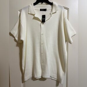 NWT BoohooMan Men’s Collared V-Neck Knit Ribbed Button Up Sweater Medium
